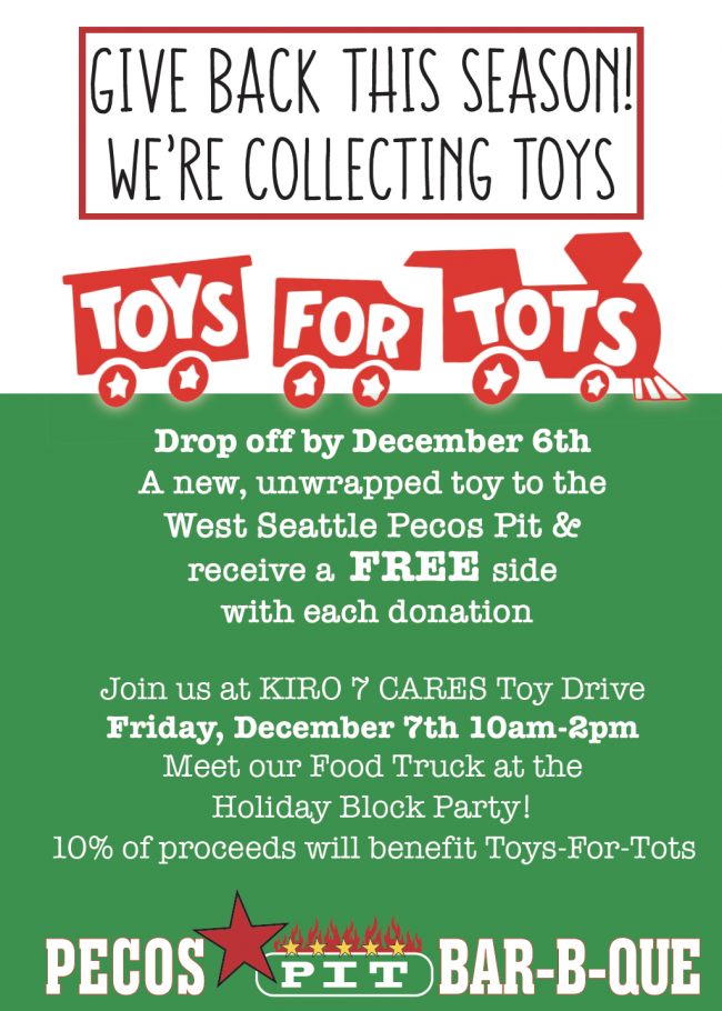 Pecos Pit teams up with KIRO 7 CARES Toy Drive for Toys for Tots